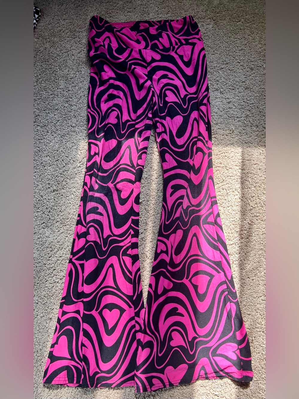 Bright Pink & Black Swirl Flared Pants